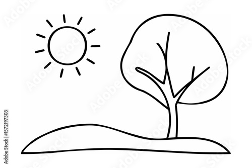 Sunny day with a tree and rolling hills nature outdoors