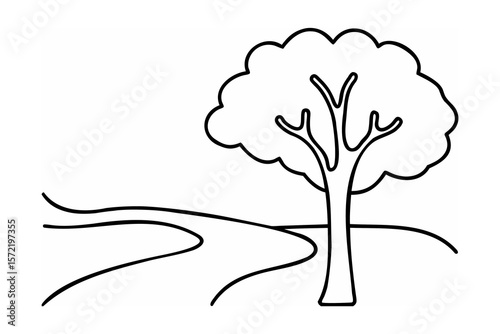 Stylized tree with winding path nature outdoor