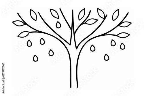 Stylized tree with falling leaves and fruit outline