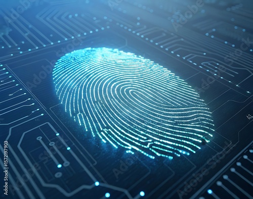 Abstract Digital Fingerprint on Circuit Board Technology Background