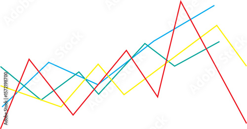 Abstract colorful lines forming a fluctuating graph on a white background