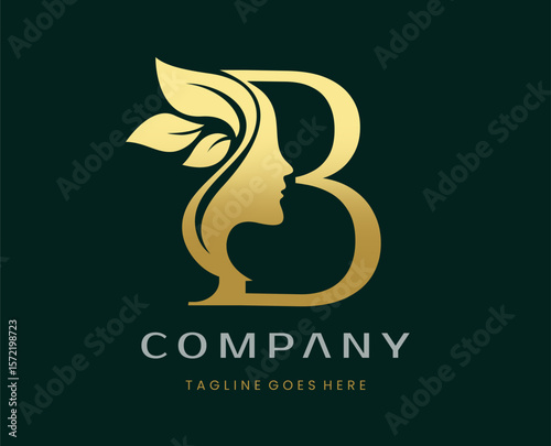 Letter B Beauty Face Nature Leaf Logo Design