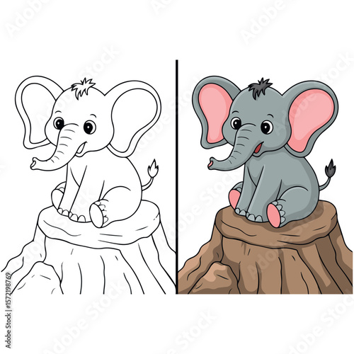 Cute elephant coloring page for kids and adults animal illustration printable free easy drawing activity 