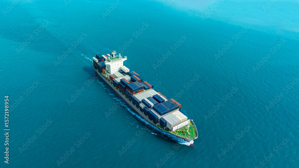 Fototapeta premium Aerial view of the freight shipping transport system cargo ship container. international transportation Export-import business, logistics, transportation industry concepts 