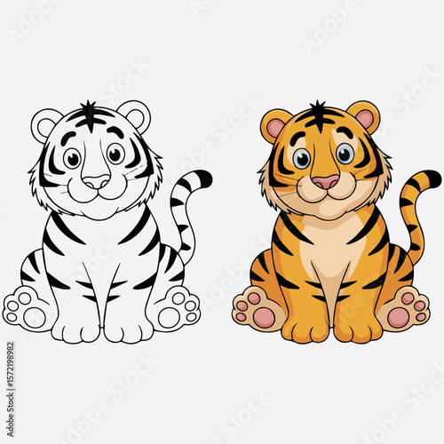 Cute tiger coloring page for kids printable tiger drawing outline tiger vector illustration for children