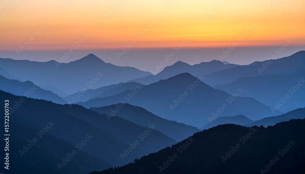 Obraz premium Mountain Range Silhouette at Sunset with Colorful Sky