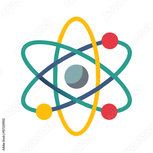 Colorful atom model symbolizing vibrant science, perfect for educational materials, sciencerelated articles, and academic presentations on chemistry and physics.