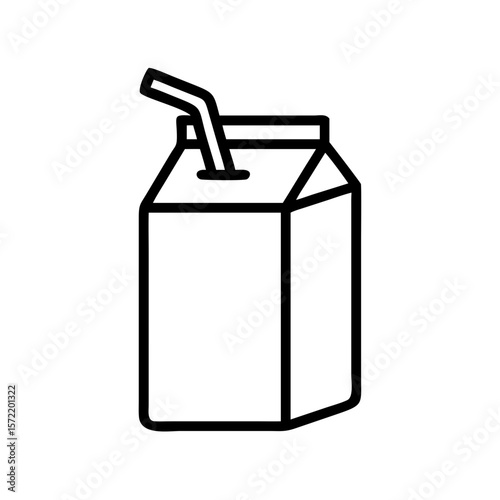 Milk carton with straw on transparent background,   
