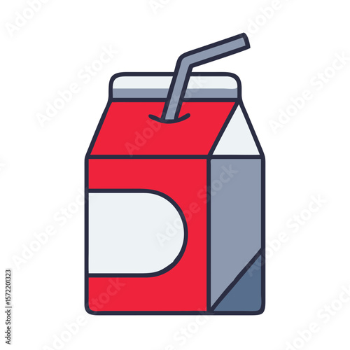 Red milk carton with straw on white background, transparent background  