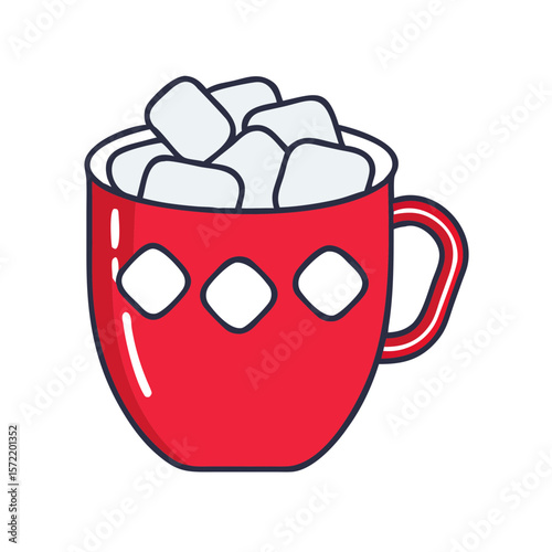 Red mug filled with marshmallows on a transparent background  