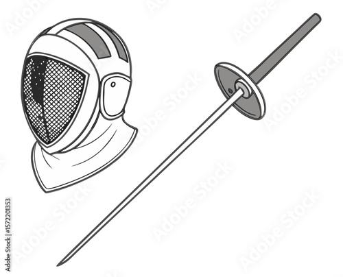 Fencing mask and blade illustration 