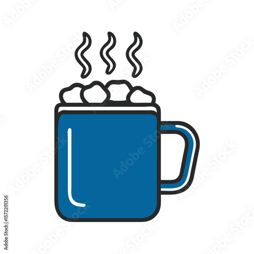 Blue mug filled with marshmallows and steam 