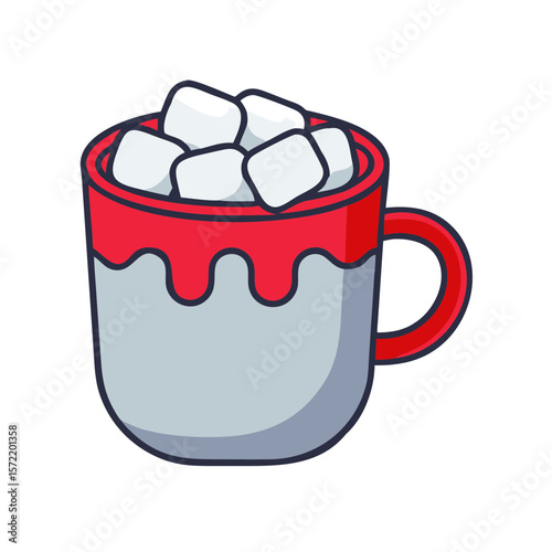 Hot chocolate mug filled with marshmallows on transparent background  