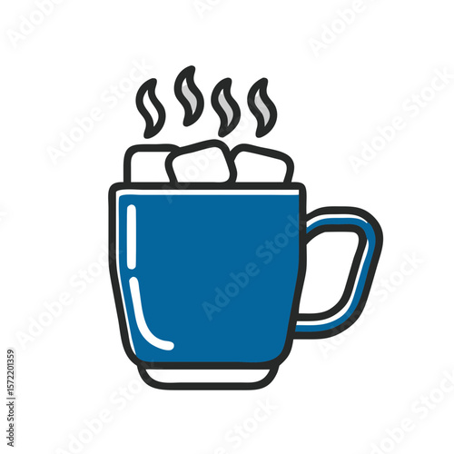 Blue mug filled with marshmallows and steaming hot drink
