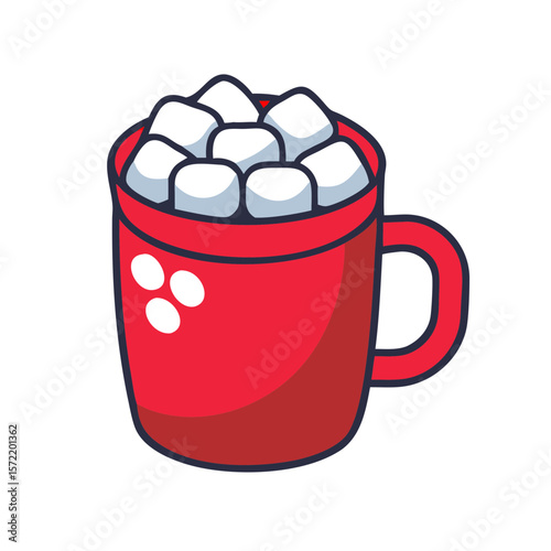 Red mug filled with marshmallows on transparent background  