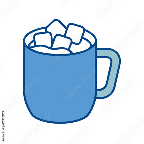 Blue mug filled with marshmallows transparent background  