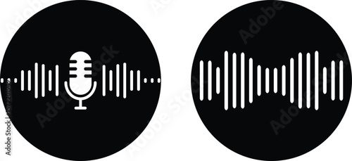 Podcast microphone and audio wave graphic. Podcast player.
