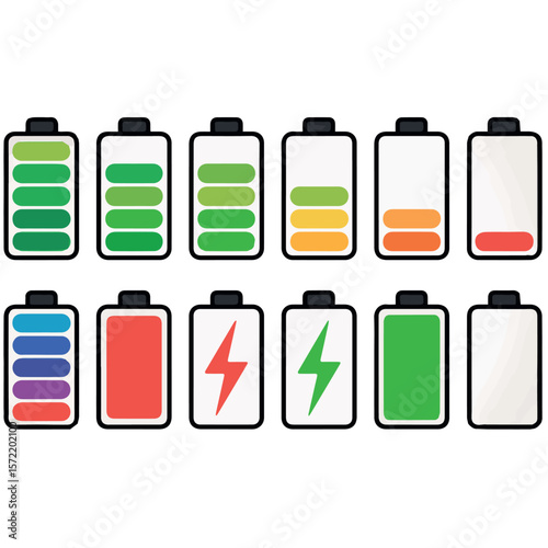 Battery charge level indicator vector illustration energy power full empty low charging indicator technology 