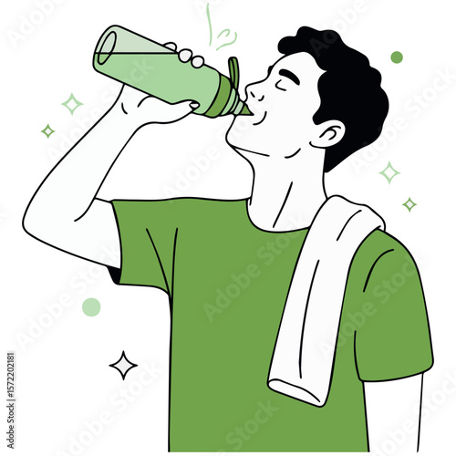 Man drinking water from bottle after workout fitness hydration health wellness lifestyle exercise thirst quench