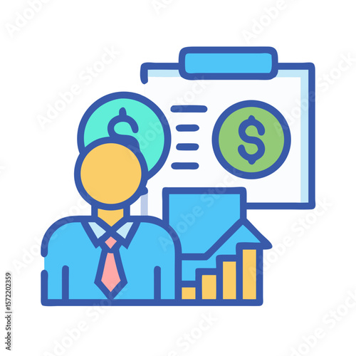 Financial analyst with report of money and investment growth