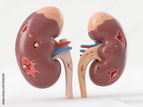 Kidney Failure Anatomy – 3D Render of Damaged Human Kidney