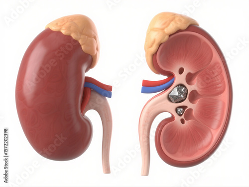 Human Kidney with Kidney Stones – 3D Medical Illustration