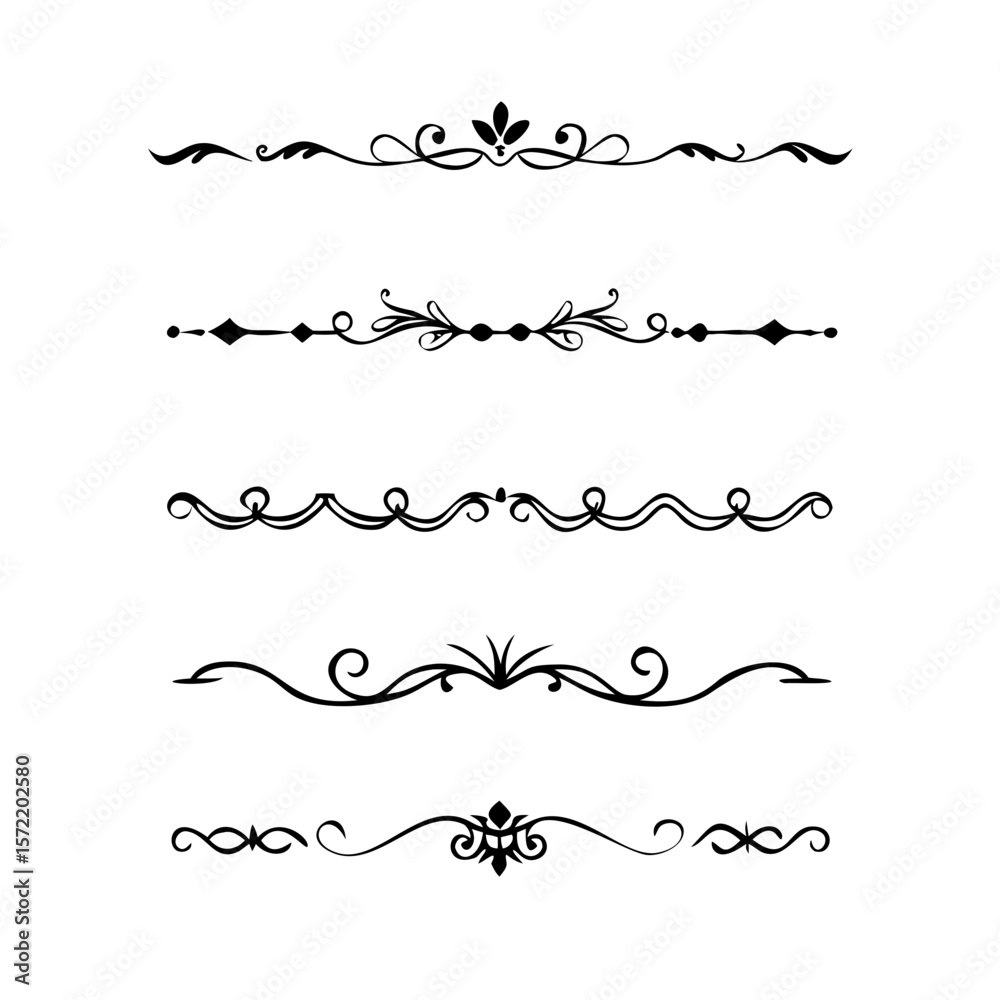 Obraz premium Decorative simple divider. Text dividers retro minimal line separators, Vector isolated geometric wedding card heart separator elements set. Text dividers. . Hand drawn vector illustration. 
