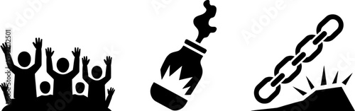 Protest revolution demonstration unrest crowd violence molotov cocktail chain oppression resistance concept vector