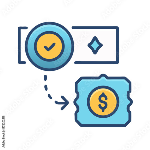 Online transaction vector graphic: Approval converting to money