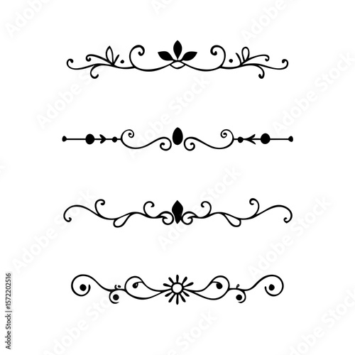 Decorative simple divider. Text dividers retro minimal line separators,  Vector isolated geometric wedding card heart separator elements set. Text dividers. . Hand drawn vector illustration. 
