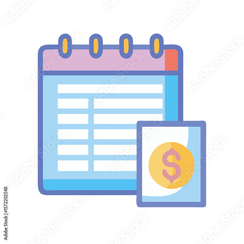 Calendar with income sheet vector icon for finance