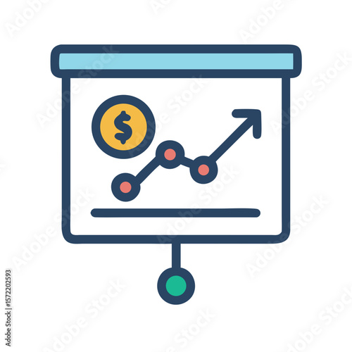 Presentation board with rising financial growth data depiction