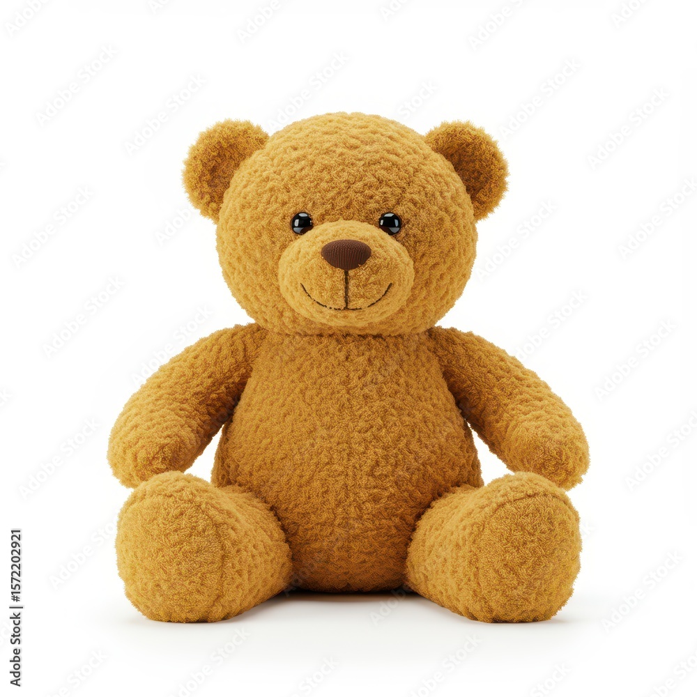 Obraz premium Adorable brown teddy bear plush with soft, textured fur, sitting upright, perfect for kids, gifts, or nursery decoration.