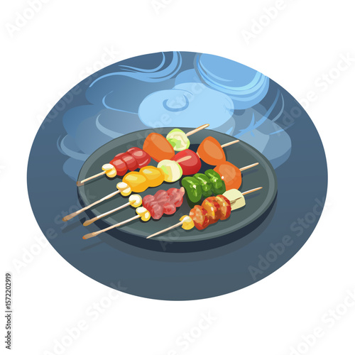  Grilled Kebab Skewers with Meat and Vegetables