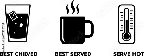 Temperature guide for drinks and beverages like coffee and ice water for best serving conditions vector