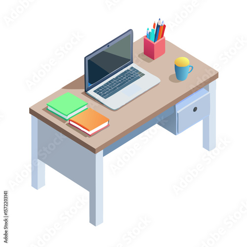 Isometric Office Desk and Modern Workspace