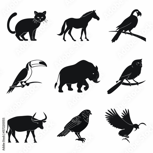  Silhouettes Collection in Minimalist Black Icons Set.