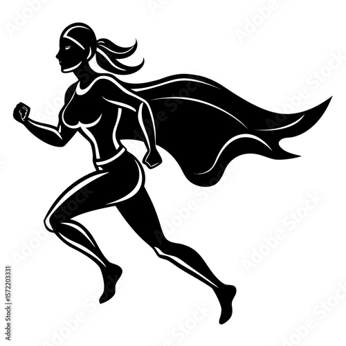 Running Female Superhero Silhouette Logo