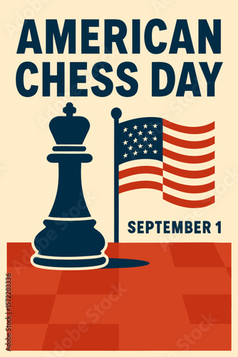 American Chess Day poster with king piece and American flag  