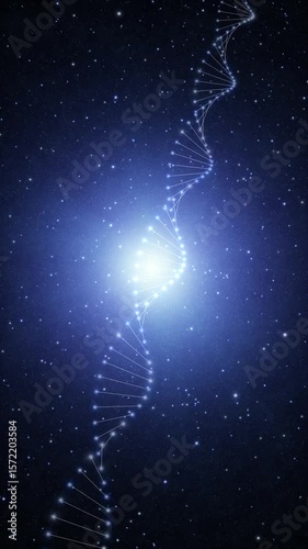 Artistic dna chain loop rotation on dark blue vertical background.