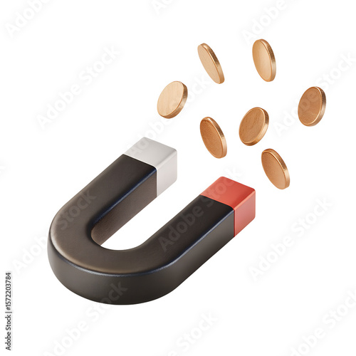 Magnet attracting money concept, business attraction, financial growth, investment, wealth, success, luck 