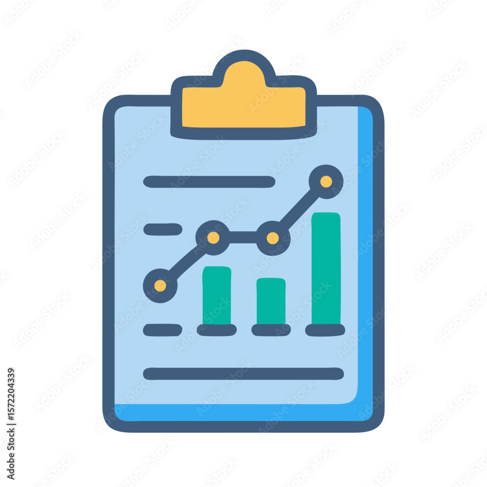 Stylized chart and graph clipboard for business performance reports Stylized chart and graph clipboard for business performance reports