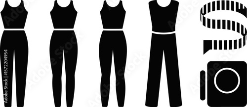 Find the perfect fit: jumpsuit styles, measuring tape, and sewing machine for custom tailoring vector