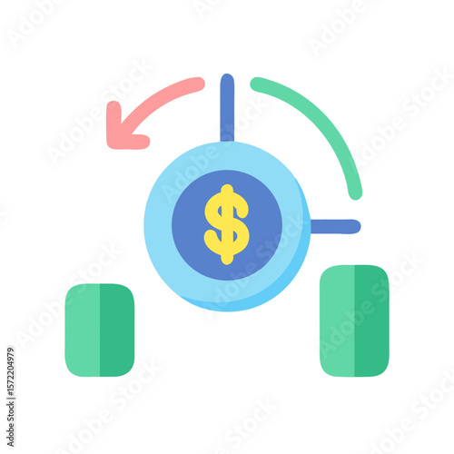 Money circulation and revenue management cycle visual icon flat
