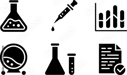 Science and research lab equipment icons vector illustration for experiment and data analysis design vector
