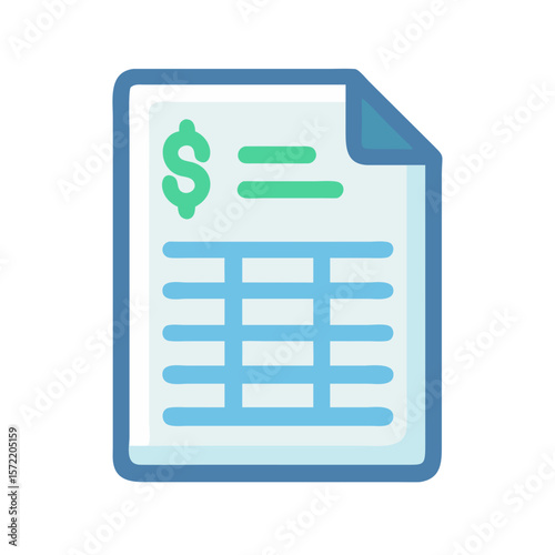 Stylized invoice illustration with money sign and data tables