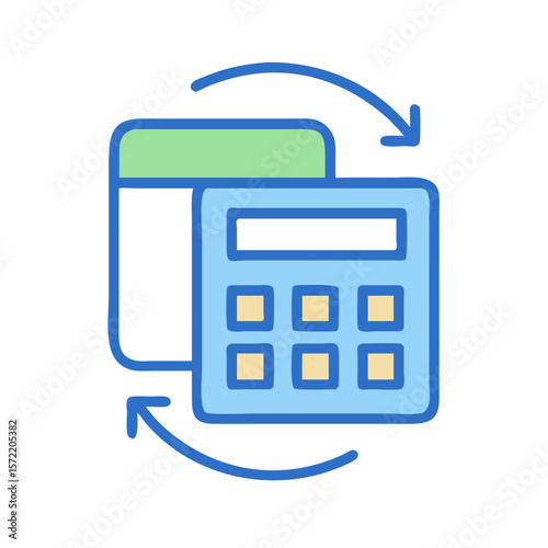 Finance calculation symbol showing data transfer between devices