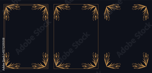 Corner frame, Set of vintage frames, bouquet of flowers, Vintage doodle sketch picture frame