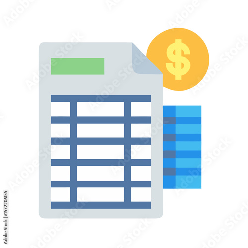 Financial sheet with dollar coin and stack of blocks