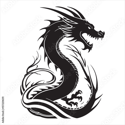 Wallpaper Mural Majestic Dragon Silhouette - Minimalist Black Vecto  Torontodigital.ca